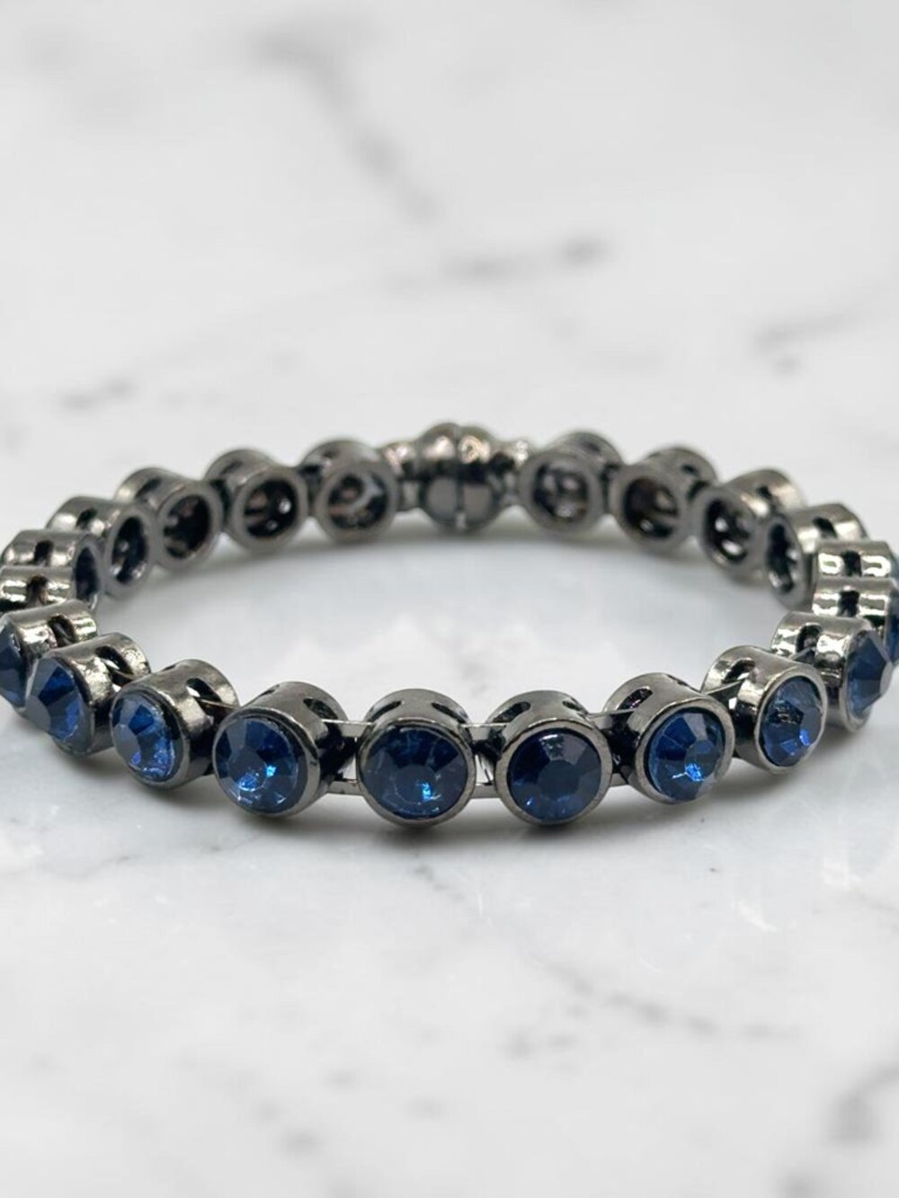 Blue Rhinestone Black Magnetic Bangle Bracelet